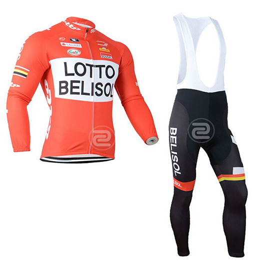 2019 Maillot Lotto Soudal Tirantes Mangas Largas Naranja Blanco